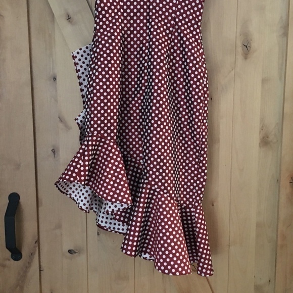 KEEPSAKE THE LABEL Sleeveless Polka Dot Asymmetrical Ruffle Crimson Dress Size S - Picture 6 of 9